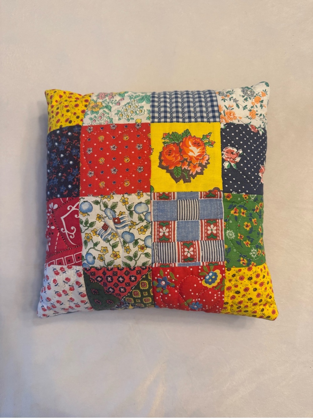Vintage! Handmade Patchwork Quilted Throw Pillow